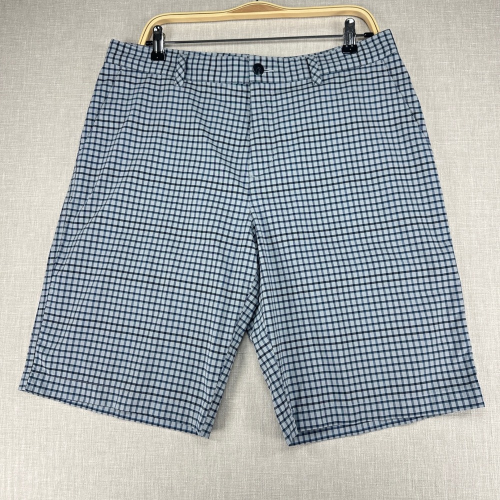 Adidas Golf Shorts Mens 34 Blue Grey Plaid Check Lightweight Performance AE7002